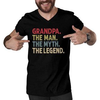 Grandpa The Man The Myth The Legend Gift For Grandfather Men V-Neck Tshirt | Mazezy