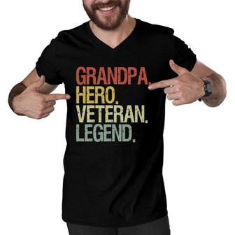 Grandpa Veteran Grandpa Hero Veteran Legend Vintage Retro Men V-Neck Tshirt | Mazezy