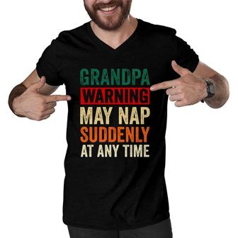 Grandpa Warning May Nap Suddenly At Any Time Vintage Retro Men V-Neck Tshirt | Mazezy