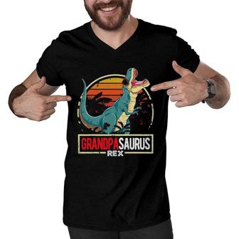 Grandpasaurusrex Dinosaur Grandpa Saurus Matching Birthday Men V-Neck Tshirt | Mazezy