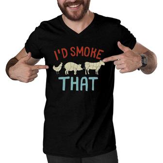 Grillmaster Dad I'd Smoke That Bbq Men V-Neck Tshirt | Mazezy