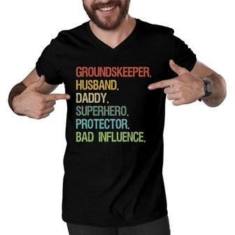 Groundskeeper Husband Daddy Superhero Dad Men V-Neck Tshirt | Mazezy
