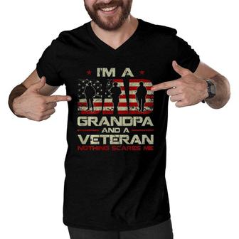 Gun American Flag I'm A Dad Grandpa And A Veteran On Back Men V-Neck Tshirt | Mazezy