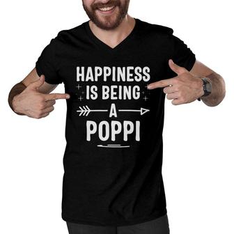 Happiness Is Being A Poppi Fathers Day Men V-Neck Tshirt | Mazezy