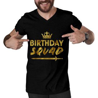 Happy Birthday Squad King Crown Sword Party Golden Cruise Men V-Neck Tshirt - Seseable
