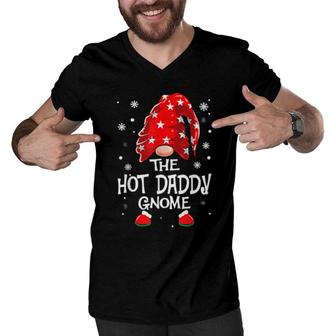 Hot Daddy Gnome Buffalo Plaid Matching Family Christmas Men V-Neck Tshirt | Mazezy