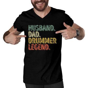 Husband Dad Drummer Legend Funny Father's Day Gift Men V-Neck Tshirt | Mazezy