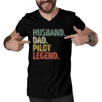 Husband Dad Pilot Legend Funny Father's Day Gift Men V-Neck Tshirt | Mazezy