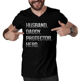 Husband Daddy Protector Hero Cool Father Men V-Neck Tshirt | Mazezy