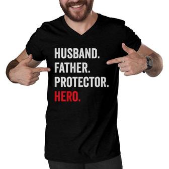 Husband Father Protector Hero Men V-Neck Tshirt | Mazezy