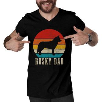 Husky Dad Siberian Husky Vintage Funny Dog Owner Men V-Neck Tshirt | Mazezy