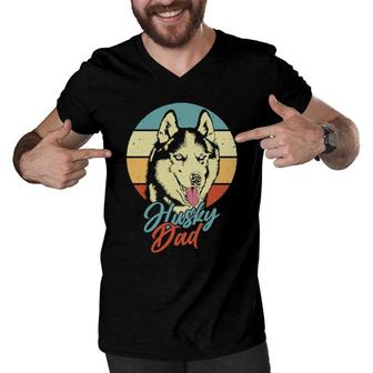 Husky Dad Vintage Colors Men V-Neck Tshirt | Mazezy