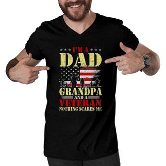 I Am A Dad A Grandpa And A Veteran Father's Day Gift Men V-Neck Tshirt | Mazezy