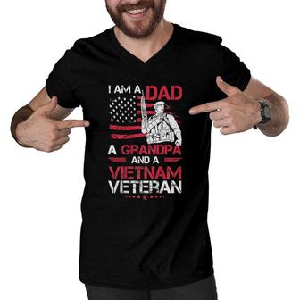 I Am A Dad A Grandpa And A Vietnam Veteran Gift For Grandpas Men V-Neck Tshirt | Mazezy