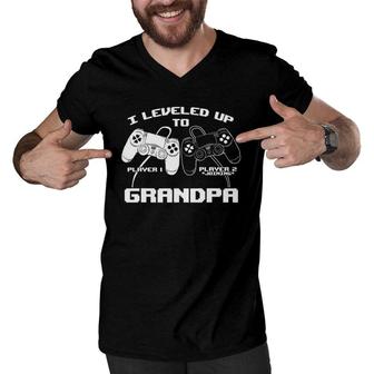 I Leveled Up To Grandpa Gaming Baby Gender Announcement Men V-Neck Tshirt | Mazezy