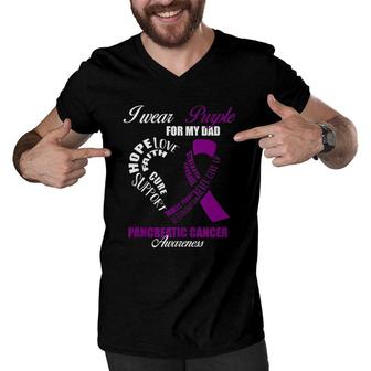 I Wear Purple For My Dad Pancreatic Cancer Awareness Men V-Neck Tshirt | Mazezy