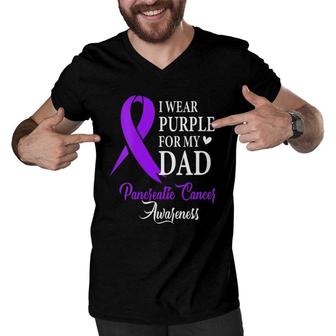 I Wear Purple For My Dad Tee Pancreatic Cancer Awareness Men V-Neck Tshirt | Mazezy