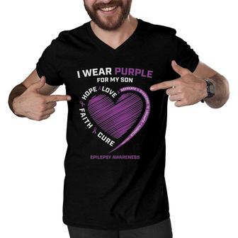 I Wear Purple For My Son Epilepsy Awareness Mom Dad Women Men V-Neck Tshirt | Mazezy