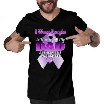 I Wear Purple In Memory Of My Dad Alzheimer's Awareness Men V-Neck Tshirt | Mazezy