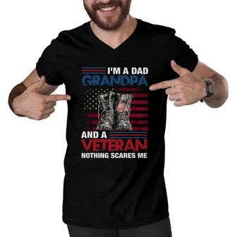 I'm A Dad Grandpa And A Veteran Nothing Scares Me Funny Men V-Neck Tshirt | Mazezy