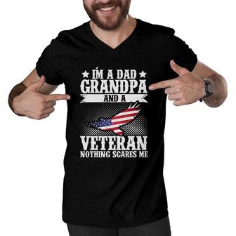 I'm A Dad Grandpa And A Veteran Us Flag Veterans Day Men V-Neck Tshirt | Mazezy