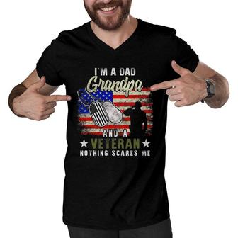 I'm A Dad Grandpa Veteran Nothing Scares Me Father's Day Gift Men V-Neck Tshirt | Mazezy