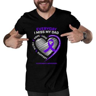 In Memory Dad Purple Alzheimer's Awareness Men V-Neck Tshirt | Mazezy