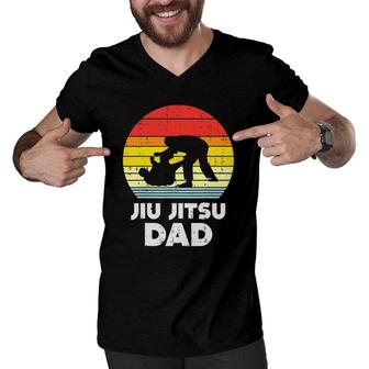Jiu Jitsu Dad Sunset Retro Brazilian Martial Arts Men Gift Men V-Neck Tshirt | Mazezy