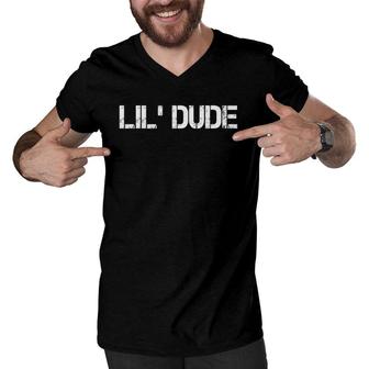 Kids Lil' Dude Dad's And Son's Matching For Father's Day Men V-Neck Tshirt | Mazezy