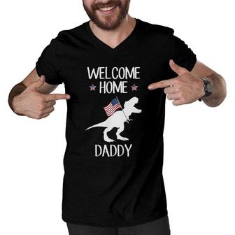 Kids Welcome Home Daddy Dinosaurrex American Flag Men V-Neck Tshirt | Mazezy