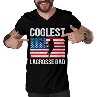 Lacrosse Dad American Flag Lax Dad Lacrosse Player Men V-Neck Tshirt | Mazezy