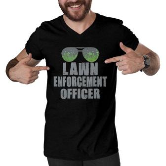 Lawn Enforcement Officer Landscaper Gardener Funny Dad Gift Men V-Neck Tshirt | Mazezy