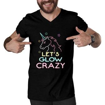 Lets Glow Crazy Party Cool Birthday Glow Party Men V-Neck Tshirt - Seseable