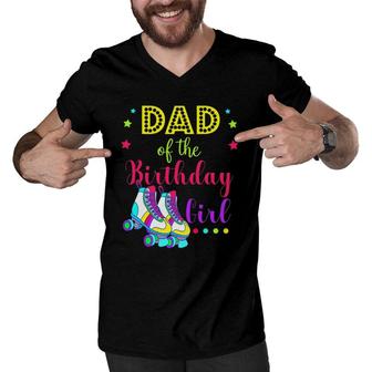 Let's Roll Dad Of The Birthday Girl Roller Skate Birthday Men V-Neck Tshirt | Mazezy