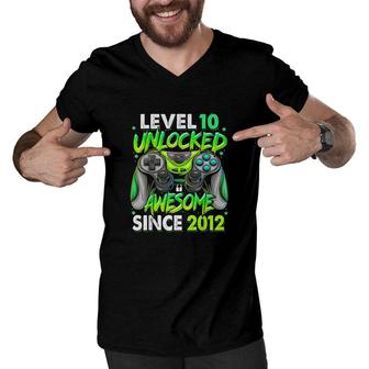 Level 10 Unlocked Awesome Since 2012 10th Birthday Gaming Men V-Neck Tshirt - Seseable