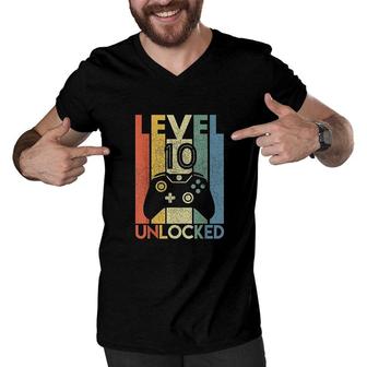 Level 10 Unlocked Funny Video Gamer 10th Birthday Gift Men V-Neck Tshirt - Seseable