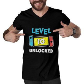 Level 10 Unlocked Gamer 10th Birthday Gift Video Game Lovers Men V-Neck Tshirt - Seseable