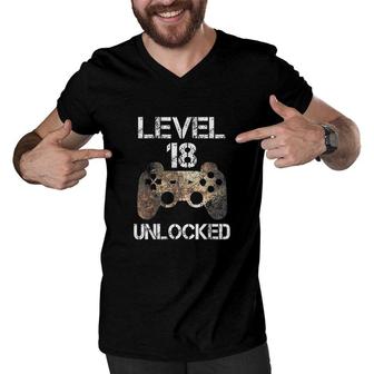 Level 18 Unlocked Boys 18th Birthday 18 Year Old Gamer Boys Men V-Neck Tshirt - Seseable
