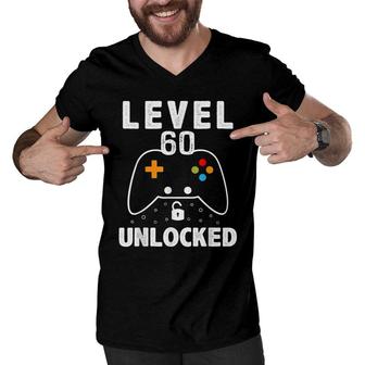 Level 60 Unlocked 60 Years Old Men Women 60Th Birthday Men V-Neck Tshirt - Seseable