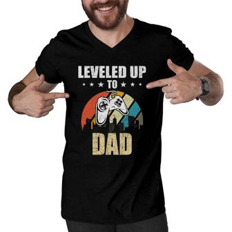 Leveled Up To Dad Video Gamer Gaming Men V-Neck Tshirt | Mazezy