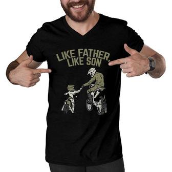 Like Father Son Dirt Bike Matching Motocross Boys Men Gift Men V-Neck Tshirt | Mazezy