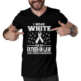 Lung Cancer Awareness I Wear White For My Father In Law Men V-Neck Tshirt | Mazezy