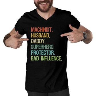Machinist Husband Daddy Superhero Protector Dad Men V-Neck Tshirt | Mazezy