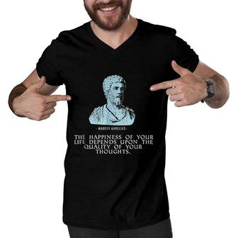Marcus Aurelius Stoic Quote Happiness Life Thoughts Men V-Neck Tshirt - Seseable