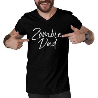 Matching Zombie Halloween Costumes For Family Zombie Dad Men V-Neck Tshirt | Mazezy
