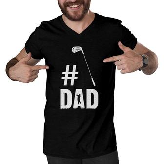 Mens 1 Dad Golf Lover Gift Funny Golfing Father's Day Men V-Neck Tshirt | Mazezy