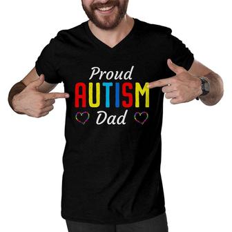 Mens Autism Awareness Proud Autistic Dad Cute Puzzle Piece Father Men V-Neck Tshirt | Mazezy