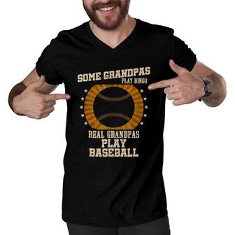 Mens Baseball Grandpa Real Grandpas Play Baseball Men V-Neck Tshirt | Mazezy