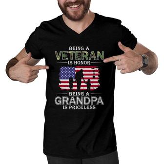 Mens Being A Veteran Is Honor Grandpa Is Priceless Men V-Neck Tshirt | Mazezy