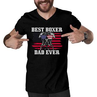 Mens Best Boxer Dad Ever Dog Patriotic 4Th Of July American Flag Men V-Neck Tshirt | Mazezy